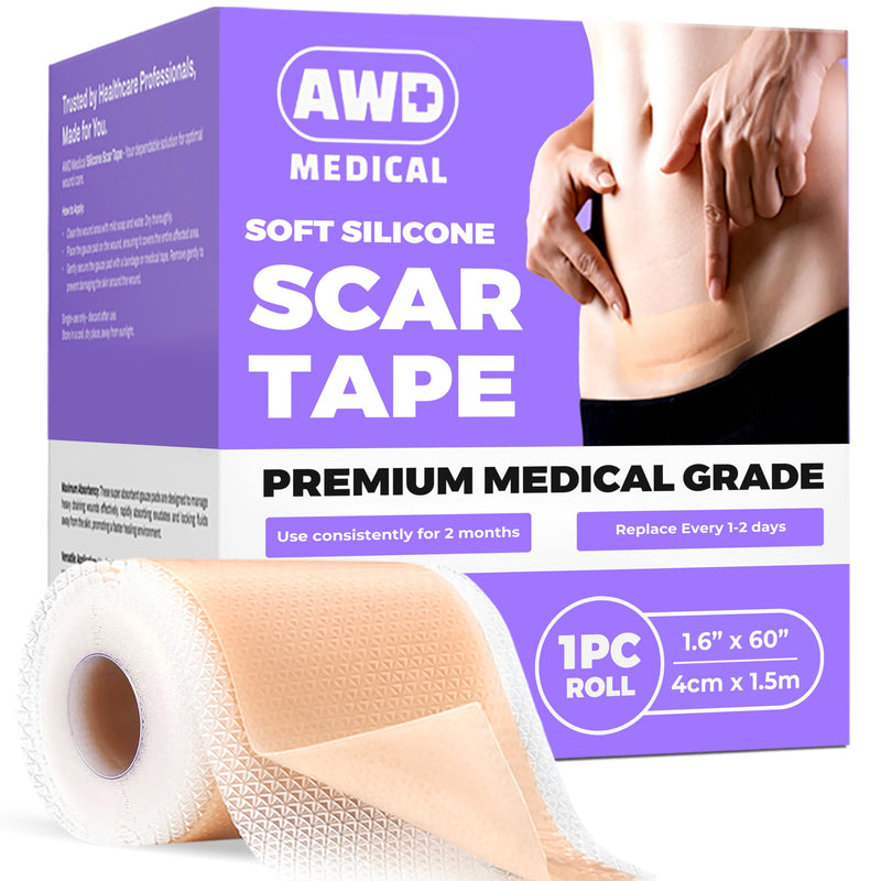 AWD Silicone Scar Tape Roll 60in – Medical-Grade Scar Tape for Surgical Scars, C-Section, Tummy Tuck, Reusable Scar Sheets