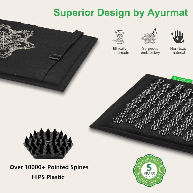 AyurMat Premium Acupressure Mat & Pillow Set - Eco Linen & Coconut Fiber
