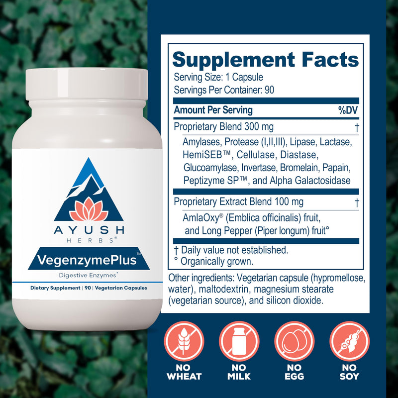 Ayush Herbs VegenzymePlus - Digestive Enzymes for Gut Health (60 Capsules)