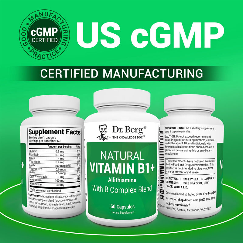 Dr. Berg Allithiamine B1 B6 B12 Complex – Natural Vitamin B1 Supplement (60 Capsules)