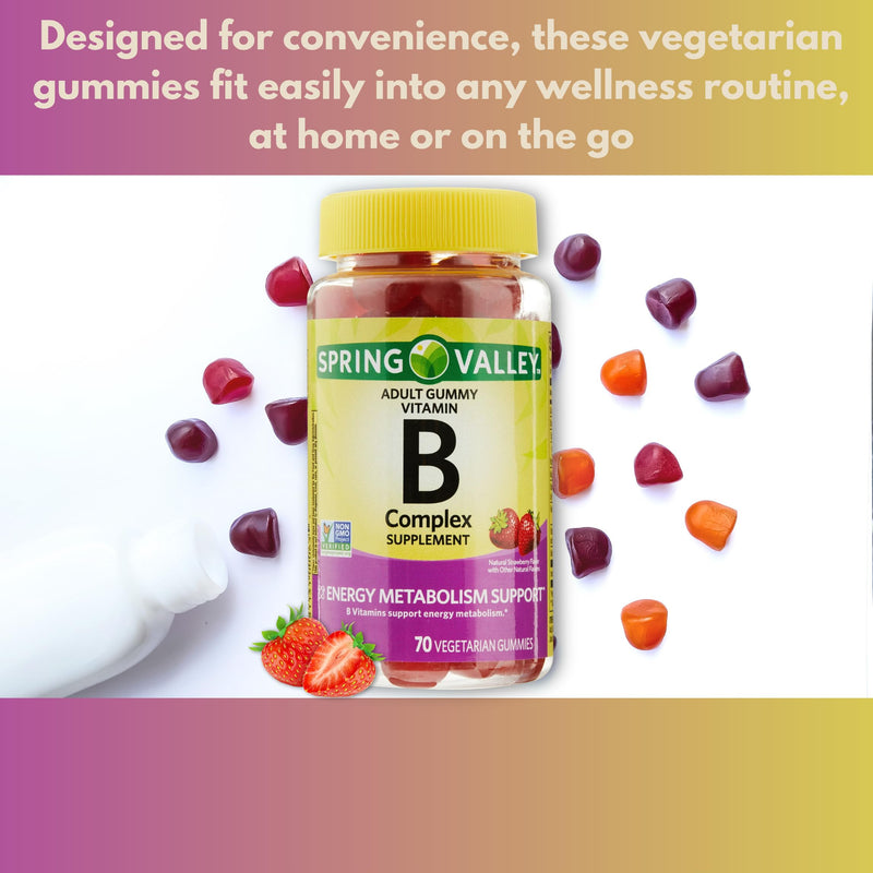B Complex Gummies - Strawberry 70 Count (Pack of 1) | Vegetarian Vitamin B Complex