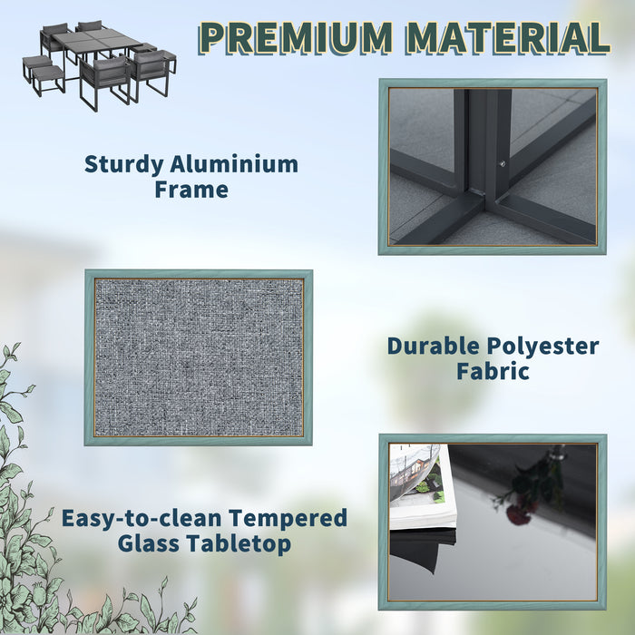 8 Seater Dining Cube Set  Dining Table, 4 Chairs & 4 Footstools & Cushion, Grey