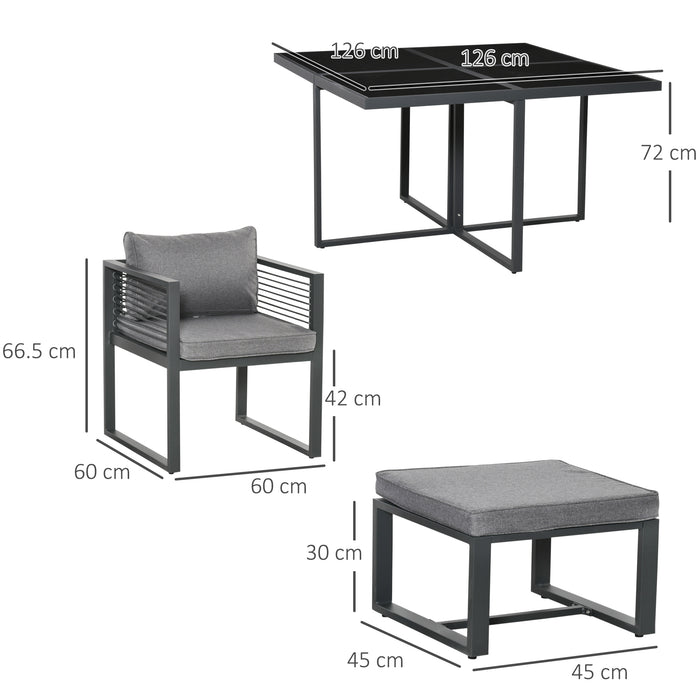 8 Seater Dining Cube Set  Dining Table, 4 Chairs & 4 Footstools & Cushion, Grey