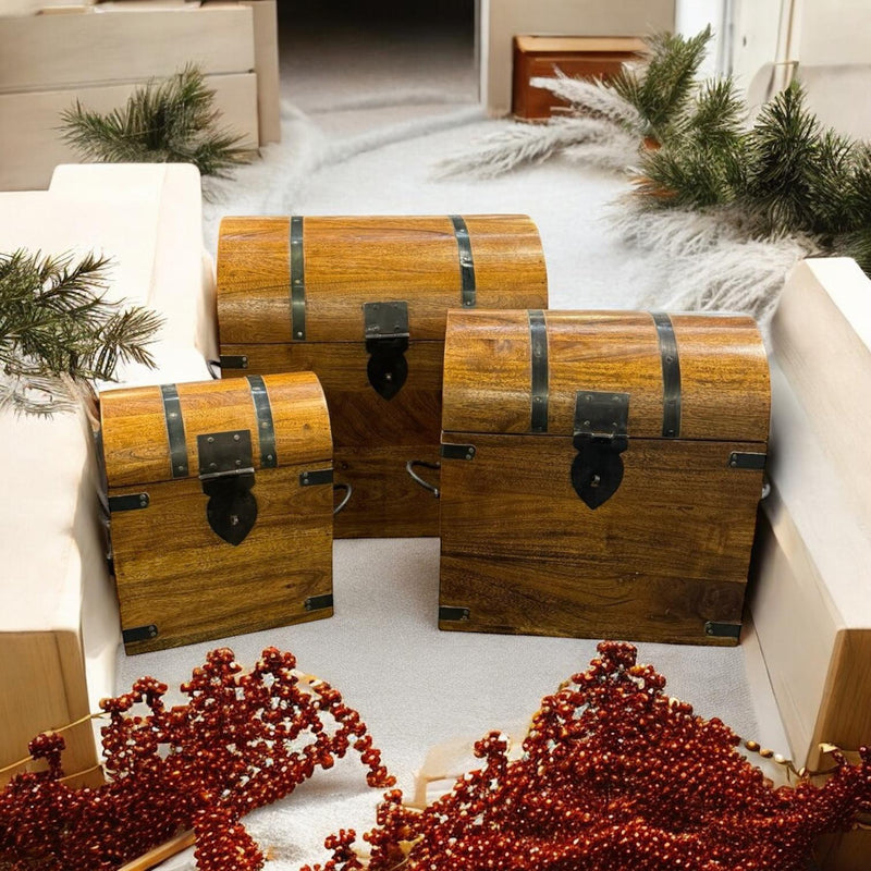 45CM SET 3 WOODEN CHESTS