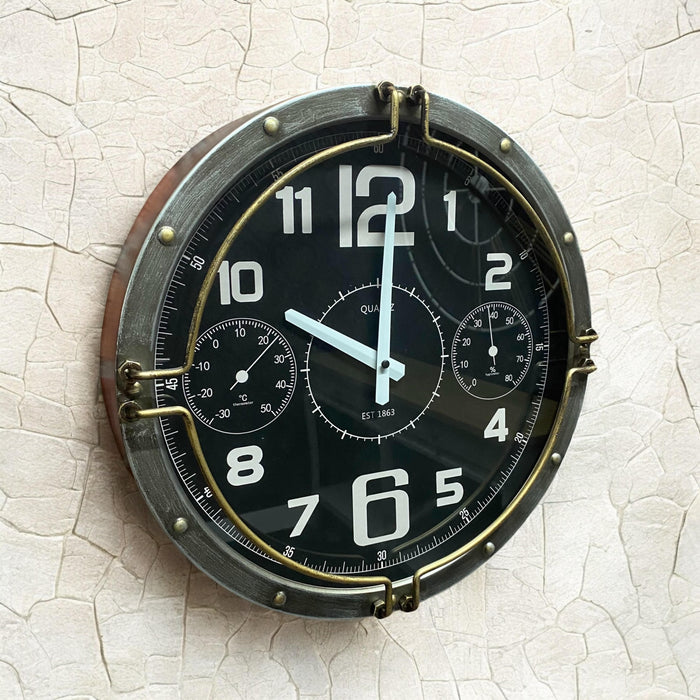 40CM WALL CLOCK - Brass Fittings - Black Clock Face - Requires 1 X AA Battery