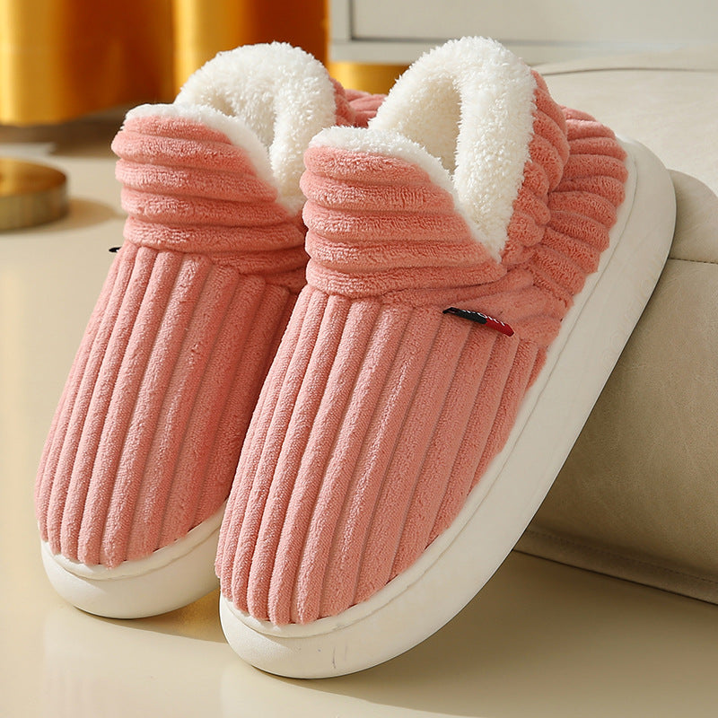 Plush Home Slippers Fur Lined Cosy Striped Slipper Shoes Winter Womens Mens