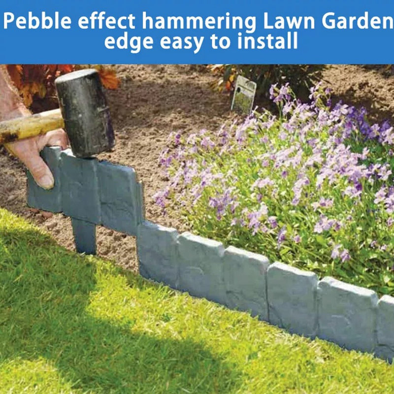 50 Pack Lawn Edging Cobbled Stone effect Plastic Garden Edging Hammer in Grey