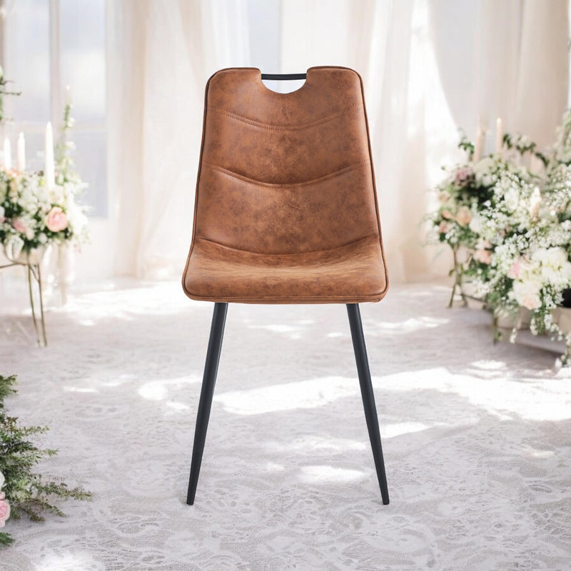 BROWN FAUX LEATHER CHAIR BLACK METAL LEGS