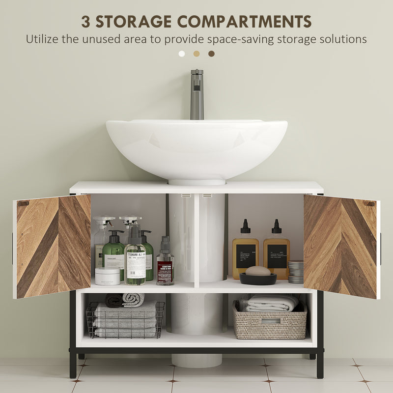 HOMCOM Bathroom Under Sink Cabinet for Basin with or without Pedestal Cream