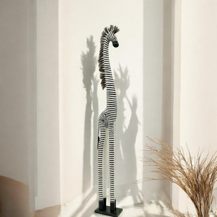 2M HAND CARVED WOODEN ZEBRA