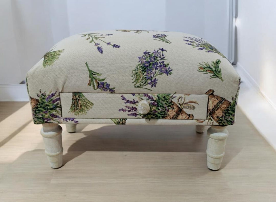 LAVENDER FABRIC FOOTSTOOL WITH DRAWER