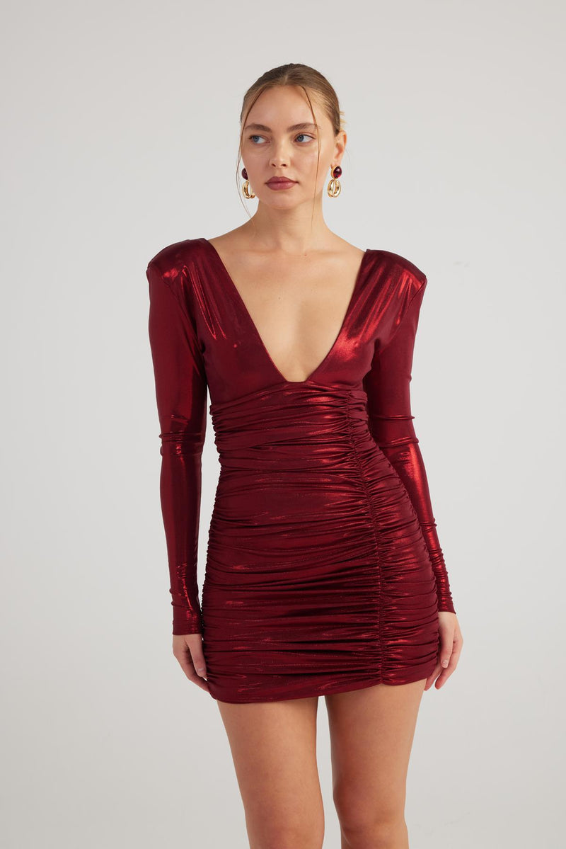 Karly Burgundy Shiny Mini Dress