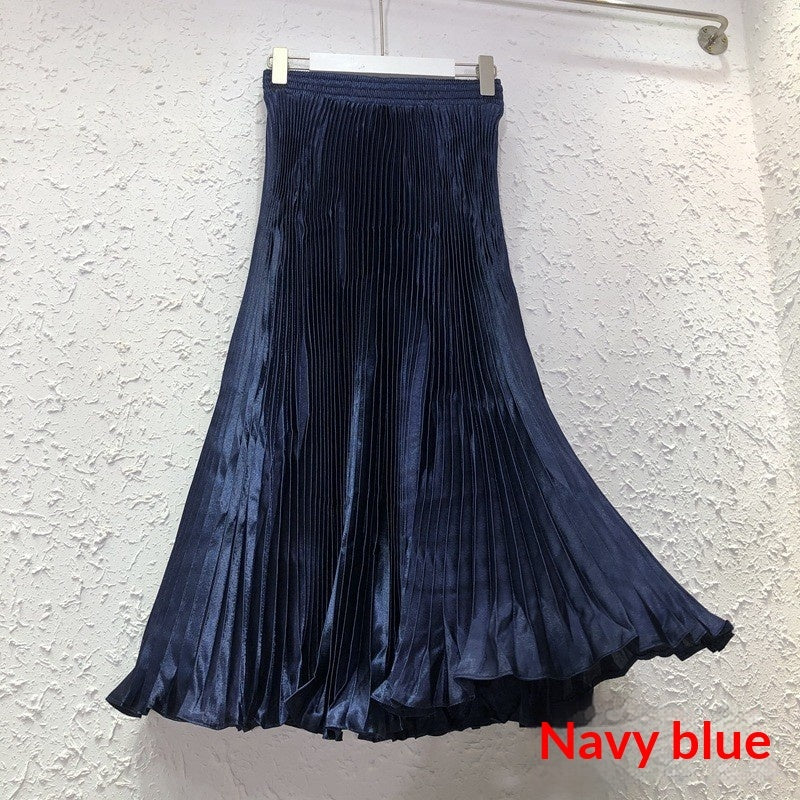 Draped Elastic-waist Versatile Figure-flattering Sophisticated Elegant Solid-color Maxi Skirt