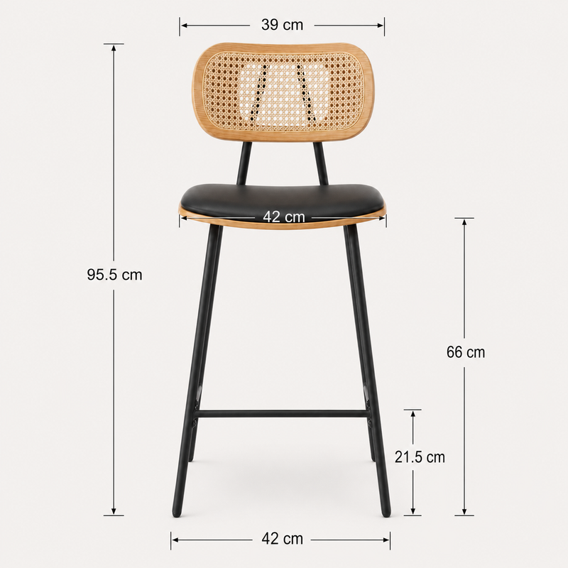 Sora Set of 2 Rattan Frame Black Bar Stools