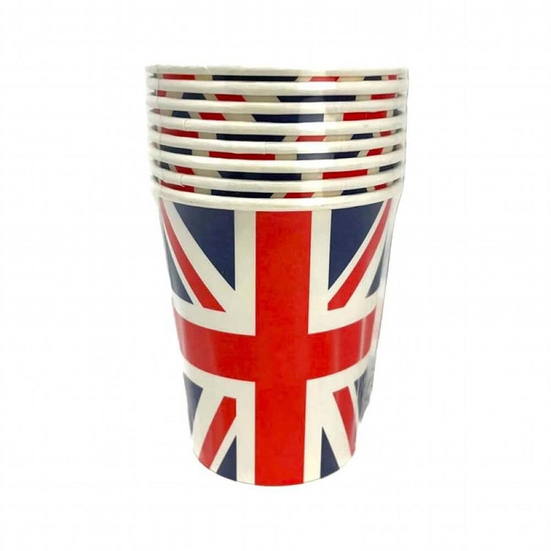 Pack of 8 Union Jack Recyclable Paper Cups for Parties