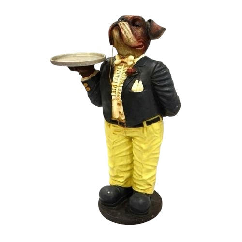 82CM RESIN BULLDOG WAITER