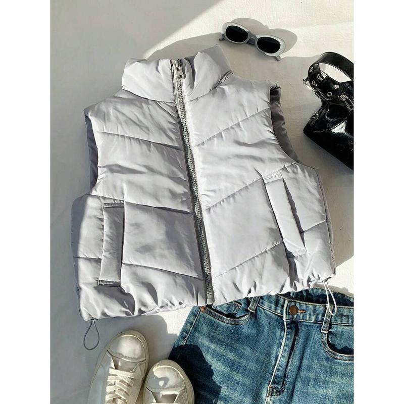 Double-sided Zipper Button Corduroy Drawstring Jacket