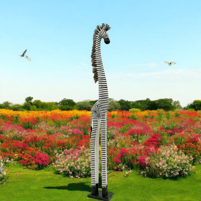 2M HAND CARVED WOODEN ZEBRA