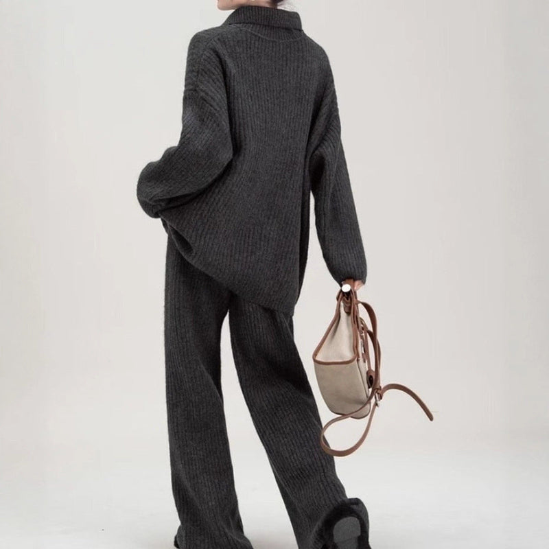 Sweater Suit Knitting Top Casual Trousers Two-piece Set