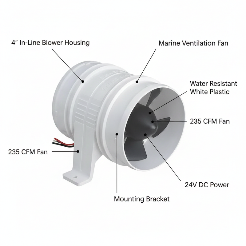 Attwood 1751-1 4in 24V In-Line Bilge Blower 235 CFM