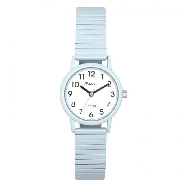 Ravel Unisex Mid Size Coloured Expander Bracelet Watch Pastel Blue