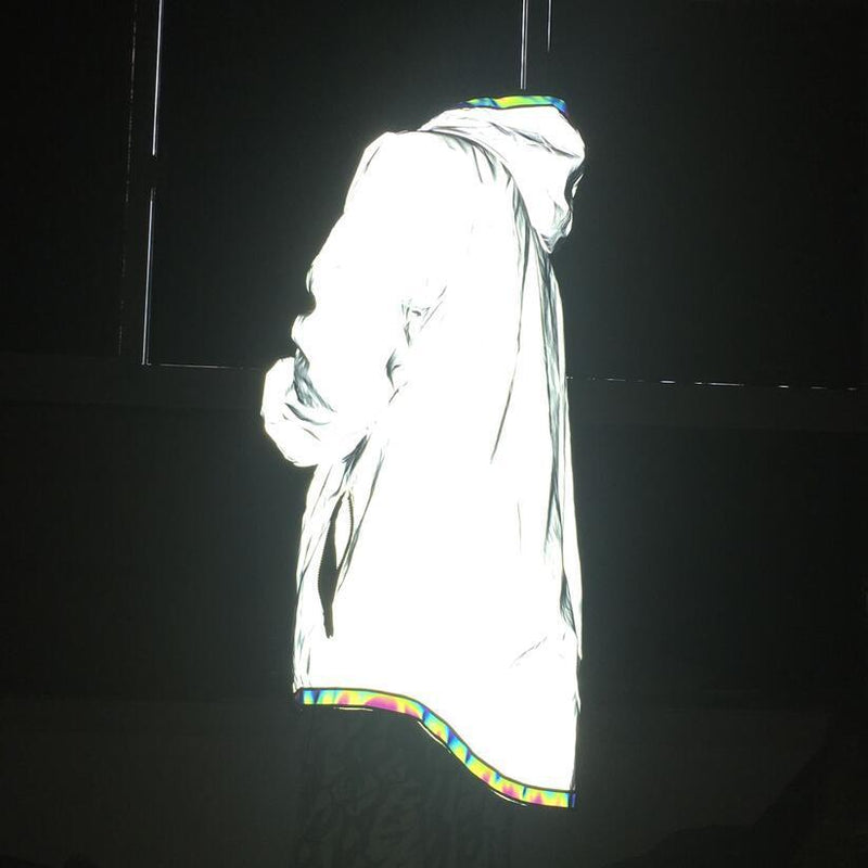 Mid-length Reflective Trench Coat With Zipper