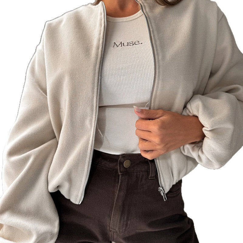 Women's Off-shoulder Round Neck Lantern Sleeve Short Coat