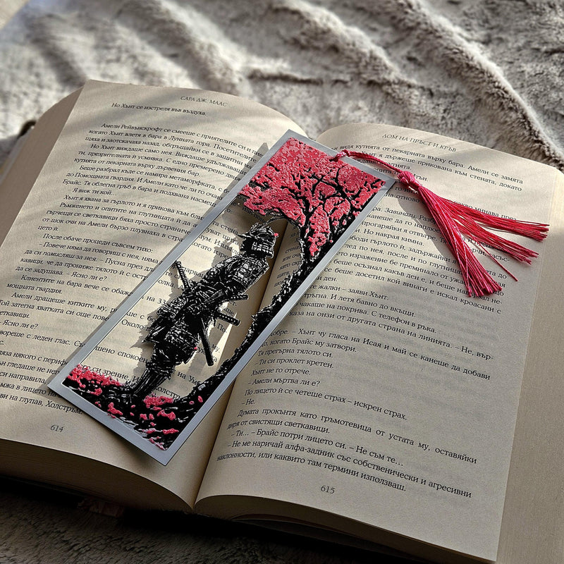 Sakura Samurai 3D Printed Bookmark | Durable PLA with Pink Tassel