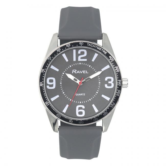 Ravel Mens Sports Grey Dial Grey Silicone Strap Watch