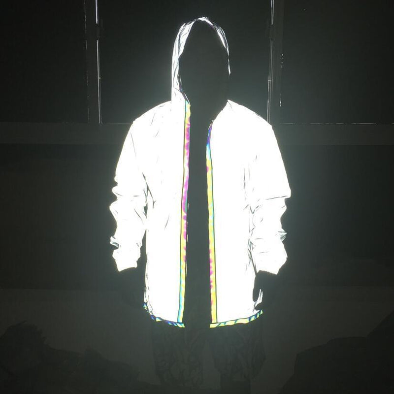 Mid-length Reflective Trench Coat With Zipper