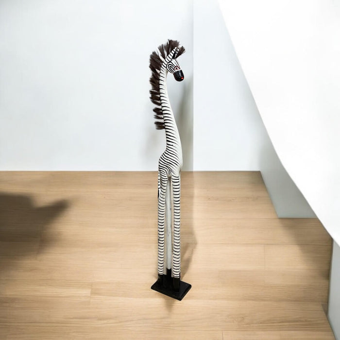 1.2M HAND CARVED WOODEN ZEBRA