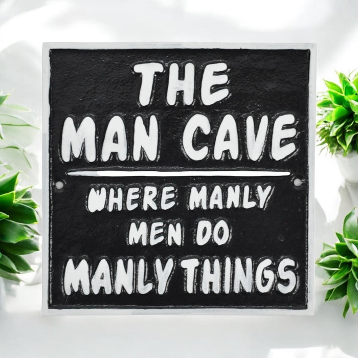 20CM CAST IRON THE MAN CAVE WALL SIGN