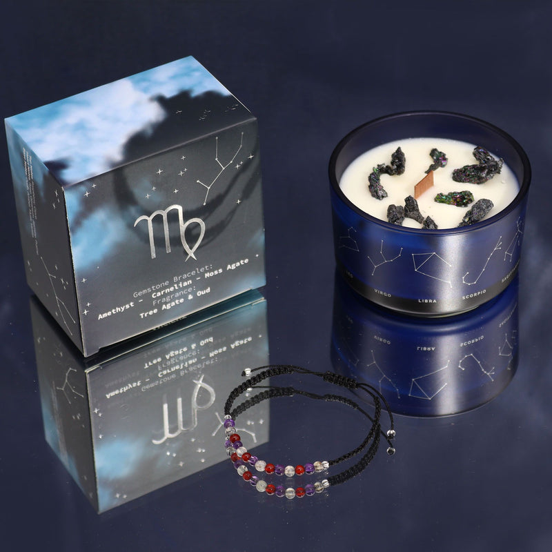 Virgo Zodiac Crystal Candle with Gemstone Bracelet
