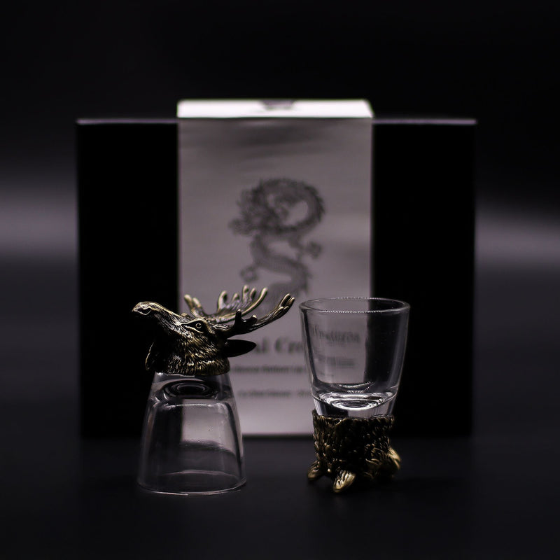 Gift Set of 6 Shot Glasses (50ml) - Wild Forest Creatures - Antique Bronze