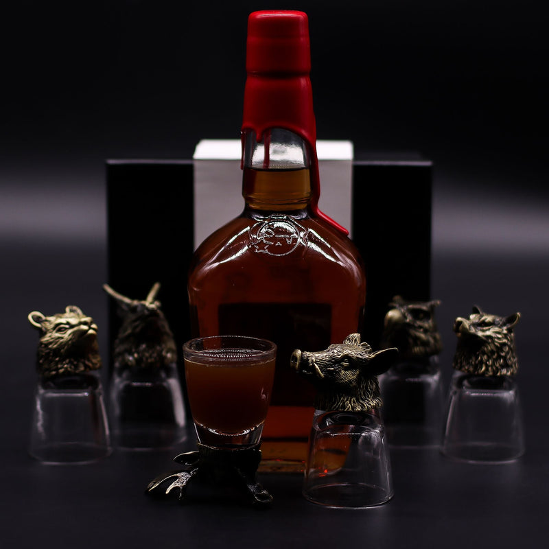 Gift Set of 6 Shot Glasses (50ml) - Wild Forest Creatures - Antique Bronze