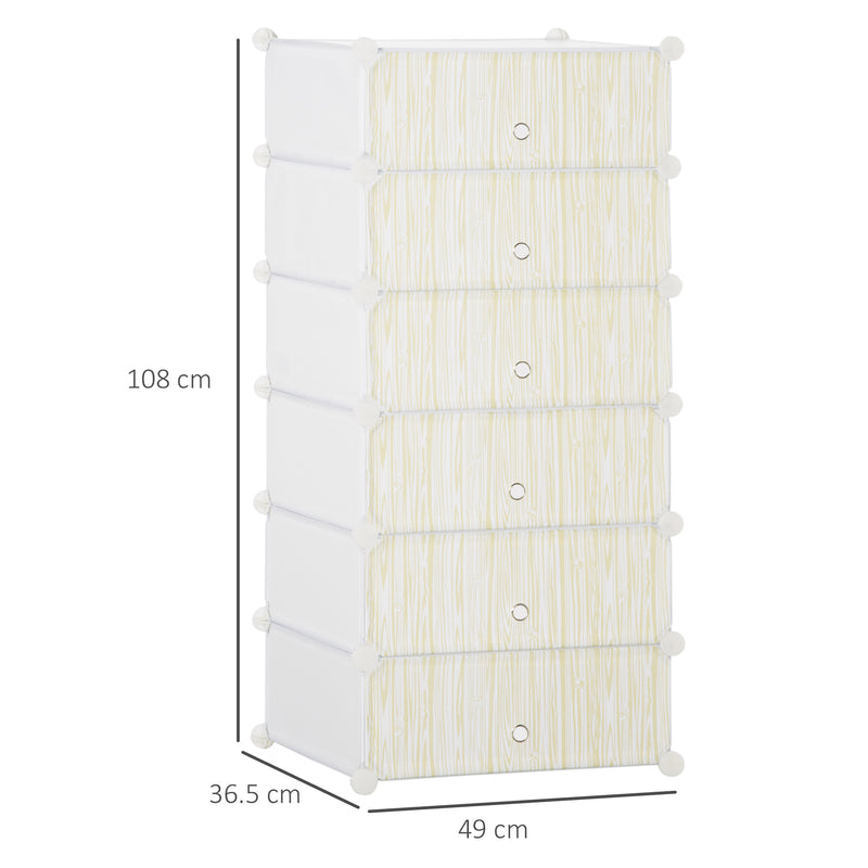 HOMCOM 6 Tier Shoe Rack Plastic Storage Cabinet Modular Shoe Tower White