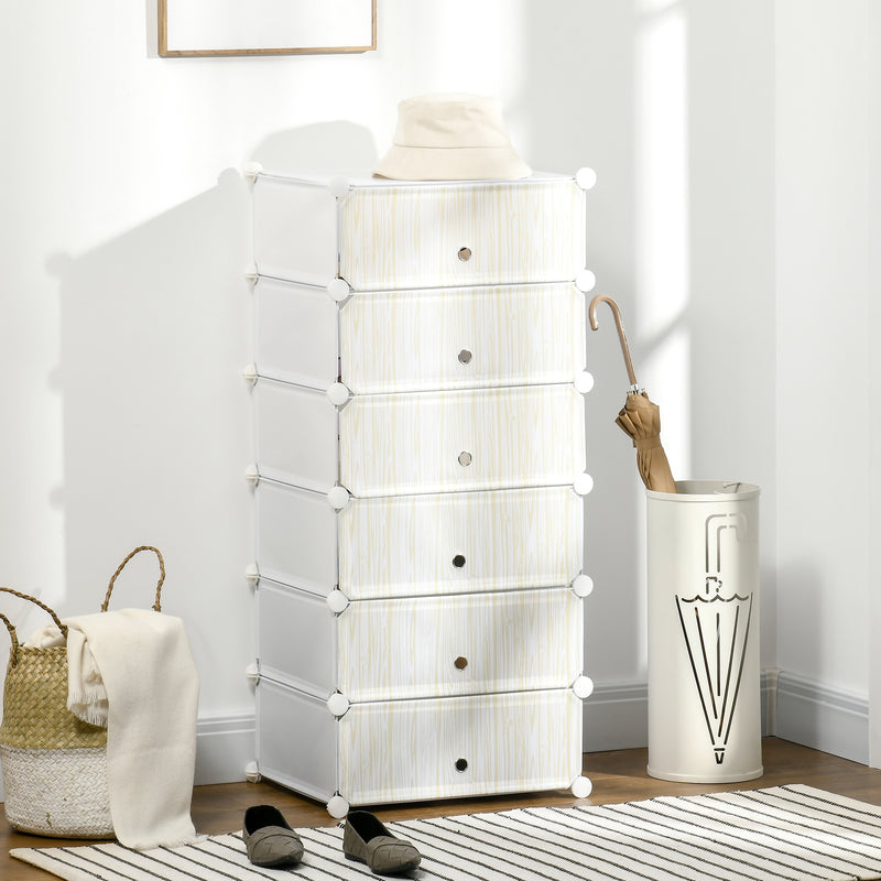 HOMCOM 6 Tier Shoe Rack Plastic Storage Cabinet Modular Shoe Tower White