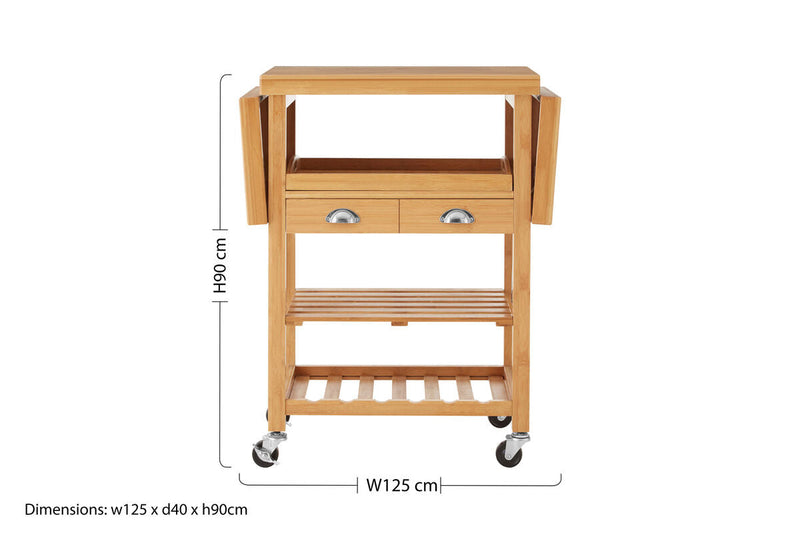 Natural Kitchen Trolley with Drawers and Shelves | Harlow