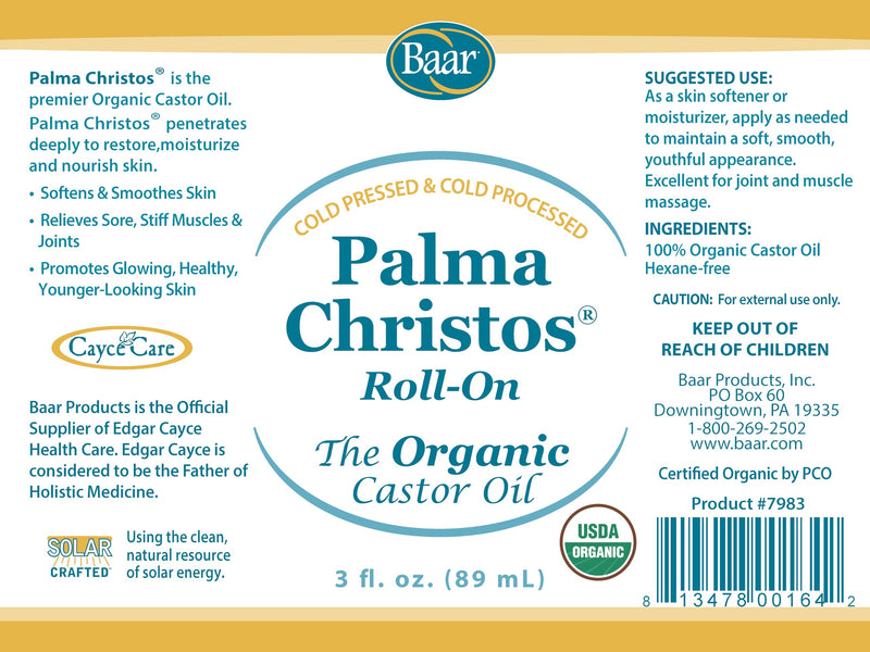 Baar Palma Christos Roll-On Organic Castor Oil 3 oz - Pack of 2