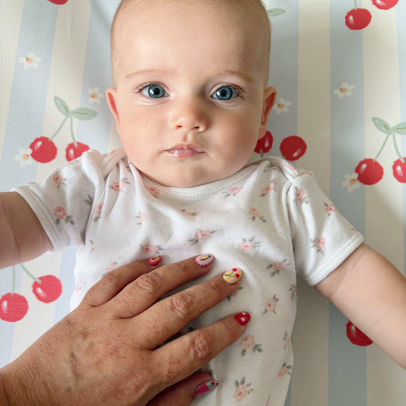 Anti-Roll Wedge Baby Changing Mat - Cherry Stripe