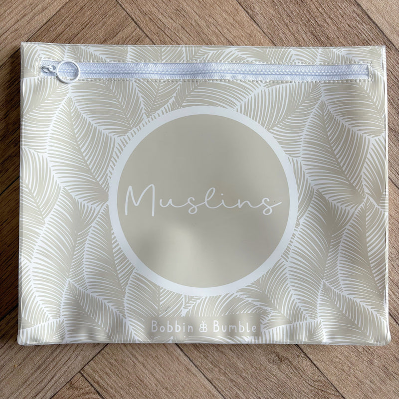 Hospital Bag Organiser Pouches - Unisex Beige Leaf Print