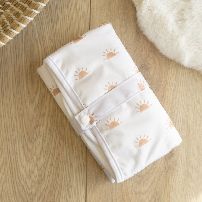 Baby Travel Changing Mats - Sunnies White with Camel