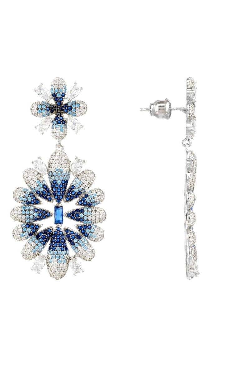 Babylon Ice Blue Gradient Flower Drop Earrings Silver