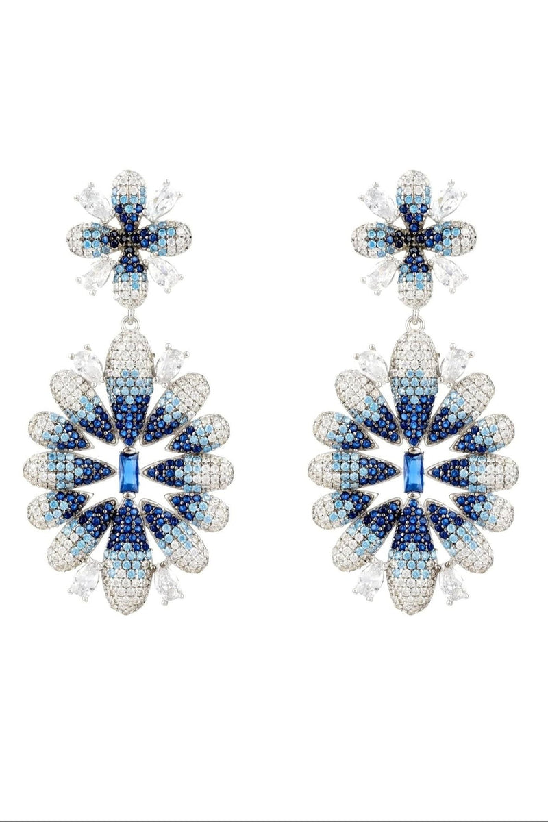 Babylon Ice Blue Gradient Flower Drop Earrings Silver