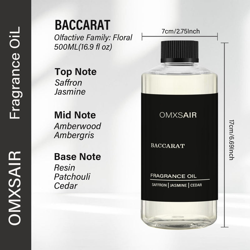 Baccarat Hotel Diffuser Oil 17.6 fl oz (500ml) – Luxury Scented Diffuser Oil, Saffron, Cedar & Ambergris