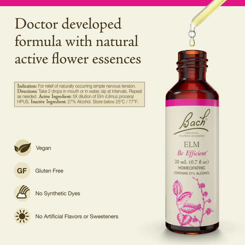 Bach Elm Original Flower Remedies - Be Efficient | 20mL Dropper