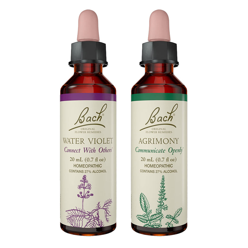 Bach Original Flower Remedies 2-Pack: Open Up to Others (Agrimony & Water Violet) – Vegan 20mL x2
