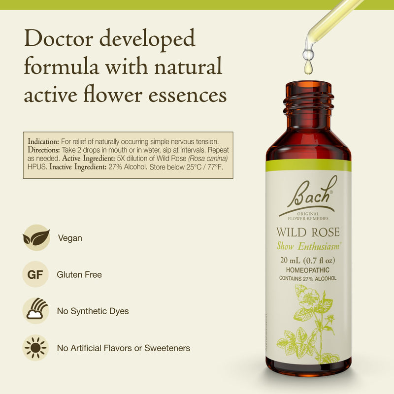 Bach Original Flower Remedies Wild Rose – Show Enthusiasm – 20mL Dropper