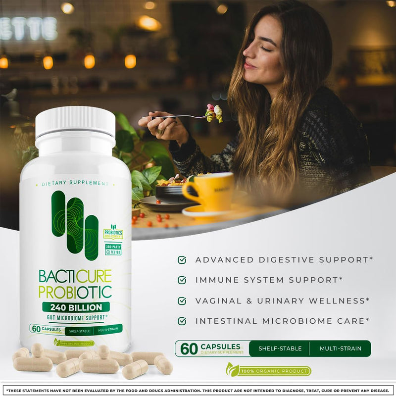 Bacticure Probiotic 180 Capsules | High-CFU Probiotics for Digestive Health, Vaginal Wellness & Immune Support
