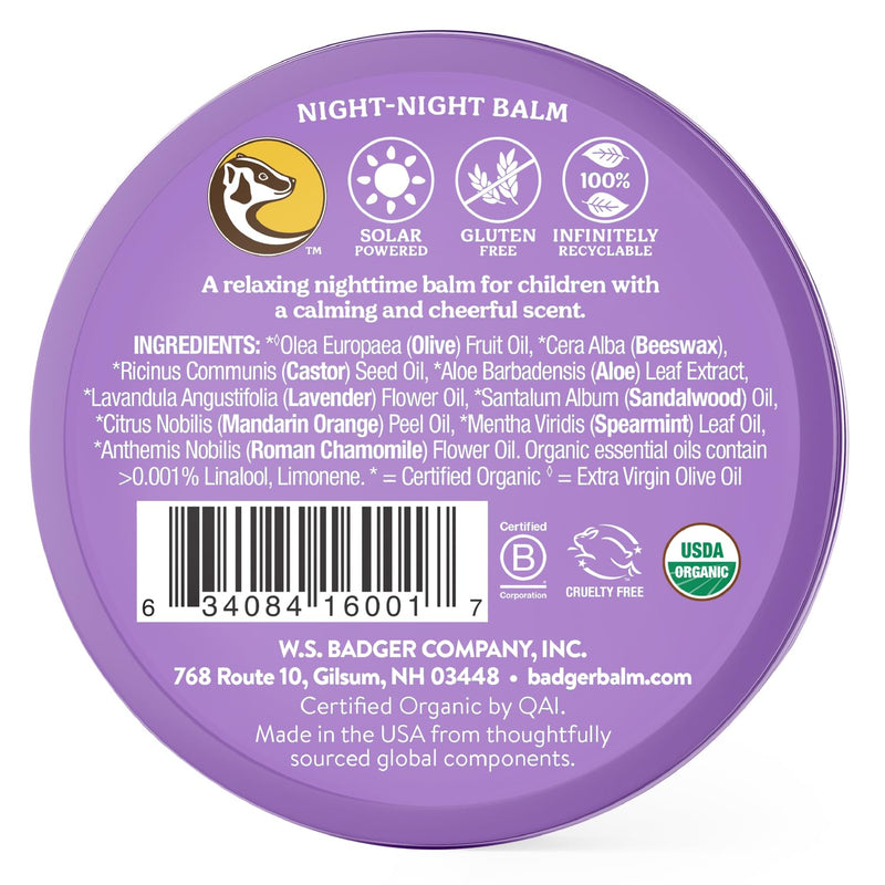 Badger Night Night Balm Chamomile & Lavender – Organic Kids Sleep Balm, 2 oz (2 Pack)
